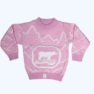 Vintage 90’s K.T. Kemple's USA Acrylic Kids Girls 6 Pink Knit Sweater Polar Bear